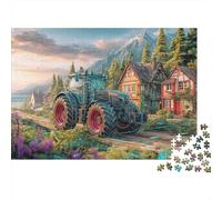 Tractor in Village 500 Piece Rural Fantasy Landscape Jigsaw Puzzle - Challenging Brain Game, Relaxing Activity & Quality Home Décor (Family Bonding, 12+)