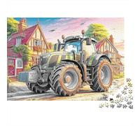 Tractor in Village Jigsaw Puzzles for Adult Challenging Puzzles The Impossible Challenge 1000 Pieces Cartoon Rural Scene Difficult Hard Jigsaw Puzzles for Man And Woman with Letters on Back 38x26cm/10