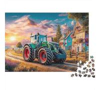 Tractor on Country Road 1000 Pieces Sturdy Paper Board Rural Sunset Landscape Art Jigsaw Puzzles for Teens Digital Detox Home Decor Recycled Cardboard 38x26cm/1000pcs