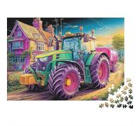 Tractor on Country Road Jigsaw Puzzles for Adult Challenging Puzzle Games Difficult Challenges 1000 Pieces Colorful Rural Farm Scene Difficult Hard Jigsaw Puzzles for Man And Woman with Letters on Bac