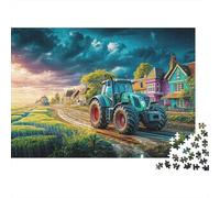 Tractor on Country Road Jigsaw Puzzles for Adult Educational Game Difficult Challenges 1000 Piece Rural Landscape Style Difficult Hard Jigsaw Puzzles for Man And Woman with Letters on Back 38x26cm/100