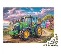 Tractor on Country Road Jigsaw Puzzles for Adults Challenging Puzzle Games The Impossible Challenge 1000 Pieces Rural Landscape Painting Style Difficult Hard Jigsaw Puzzles for Man And Woman with Lett