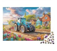 Tractor on Country Road Jigsaw Puzzles for Adults Difficult Challenges 1000 Piece Rural Landscape Painting Style Difficult Hard Jigsaw Puzzles for Man And Woman with Letters on Back 70x50cm/1000pcs