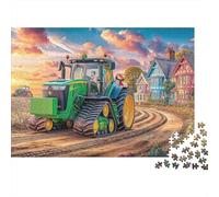 Tractor on Dirt Road 1000 Pieces Puzzles Beautiful View Rural Farm Scene Art Home Decoration Educational Game for Men And Women Challenging Jigsaw Jigsaw Puzzles for Adults 52x38cm/1000pcs