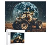Tractor on Mars with Earth in Background - Adult Wooden Jigsaw, 500 PCS, Seasonal Gift; for Shared Table Time