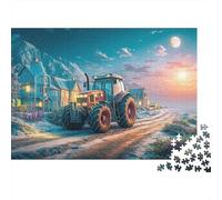 Tractor on Snowy Road 1000 Piece Puzzles Beautiful View Rural Farm Scene Art Home Decoration Educational Game for Men And Women Challenging Jigsaw Jigsaw Puzzles for Adults 70x50cm/1000pcs