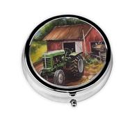 Tractor on The Farm Pill Case with Mirror Retro 3 Compartment Pill Box Small Pill Organizer for Purse or Pocket Decorative Metal Medicine Vitamin Organizer Unique Gifts