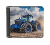 Tractor on The Field Leather Men's Bifold Wallet Minimalist Credit Card Holder Simple Coin Purse with Hidden Slots