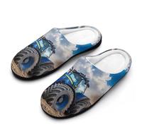 Tractor on The Field Men's Cotton Slippers Indoor House Shoes Warm Gift for Travel Bedroom Hotel 7-8（40-41）