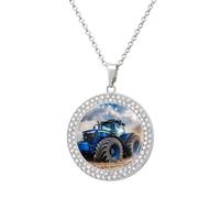 Tractor on The Field Multicolored Diamond Necklaces Jewelry Brilliant Circle Pendant Necklace Gift for Women