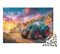 Tractor on Village Road 1000 Pieces Puzzles Colorful Rural Sunset Landscape Art Decoration Puzzle Decompression Jigsaw Gifts Challenging Puzzles Gifts for Men 52x38cm/1000pcs