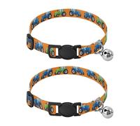 Tractor Orange Blue Kitten Collars 2 Pack Lightweight Small Dog Collar Adjustable Length 10.6" to 17.1"