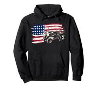 Tractor Patriotic American Flag Design for Farmers Men Women Pullover Hoodie