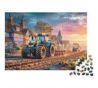 Tractor Plowing Field 1000 Pc Rural Sunset Landscape1000 Piece Plastic Jigsaw Puzzle Gift Birthday Gift for Grandparents Eco-friendly Non-glare 52x38cm/1000pcs