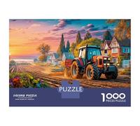Tractor Plowing Field 1000 Pcs Recycled Cardboard Jigsaw Puzzle Rural Sunset Landscape Art Anxiety Reducer for Adults Wall Decoration Gift for Colleagues 52x38cm/1000pcs