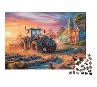 Tractor Plowing Field 1000 Piece Puzzles Beautiful View Rural Sunset Landscape Home Decoration Educational Game Gifts Puzzles for Adults Jigsaw Puzzles for Adults 38x26cm/1000pcs