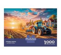 Tractor Plowing Field 1000-Piece Rural Sunset Landscape Recycled-Cardboard Jigsaw Puzzles for Adult Relaxation Decompression Wall Decoration Gifts for Women Men 52x38cm/1000pcs