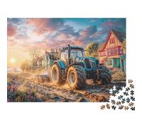 Tractor Plowing Field 1000 Piece Thick Board Rural Sunset Landscape Puzzle Gifts for Adults Full-size Poster Included Indoor Activity Museum-quality Print 70x50cm/1000pcs