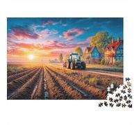 Tractor Plowing Field 1000 Pieces Eco-friendly Material Rural Sunset Landscape Puzzles for Seniors Easy to Assemble Gift for Her Zero-gap Fit 38x26cm/1000pcs