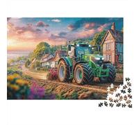 Tractor Plowing Field 1000 Pieces Fade-resistant Printing Rural Countryside Scene Brain Training Puzzle Get Well Soon Gift Travel-sized Storage Minimalist Design 52x38cm/1000pcs
