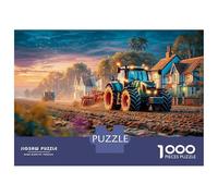 Tractor Plowing Field 1000 Pieces Jigsaw Puzzle for Age 14+, Rural Sunset Landscape Educational Puzzle Game for Men Women 52x38cm/1000pcs