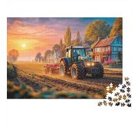 Tractor Plowing Field 1000 Pieces Sturdy Paper Board Rural Sunset Landscape Style Jigsaw Puzzles for Teens Digital Detox Home Decor Recycled Cardboard 52x38cm/1000pcs