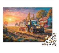 Tractor Plowing Field 1000pc Jigsaw Puzzle for Seniors Rural Sunset Landscape Style Brain Teaser After-school Puzzle Activity Mind Relaxation Sturdy Paper 38x26cm/1000pcs