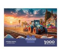 Tractor Plowing Field Decorative 1000 Piece Jigsaw Puzzle, Rural Sunset Landscape Educational Challenge Game for The Whole for Women Gifts for Men 70x50cm/1000pcs