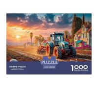Tractor Plowing Field Safe Material Design Rural Sunset Landscape for Friends, Family And Puzzle Loving People Around You 52x38cm/1000pcs