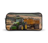 Tractor Pulling an Trailer Cute Pencil Case Large Capacity Makeup Pouch Portable Pencil Bag with Zippered