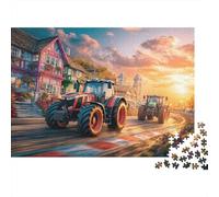 Tractor Racing Scene 1000 Pieces Puzzles Beautiful View Vibrant Sunset Style Decoration Puzzle Decompression Jigsaw for Men And Women Challenging Puzzles Jigsaw Puzzles for Adults 52x38cm/1000pcs