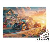 Tractor Racing Scene 1000 Pieces Sustainable Board Rural Fantasy Art Style Mindfulness Puzzle for Adults Reusable Puzzle Relaxation Activity Stress-relieving 38x26cm/1000pcs
