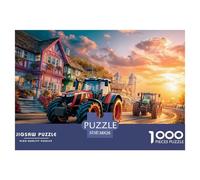 Tractor Racing Scene Great Gift Idea 1000 Pc Adult Jigsaws - Vibrant Sunset Style Impossible Hard Challenging Game for Wall Decoration38x26cm/1000pcs