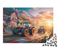 Tractor Racing Scene Thick Cardboard Vibrant Sunset Style Jigsaw Puzzle Bundle Family Puzzle Lovers Stress Relief Puzzle for Senior Enthusiasts 70x50cm/1000pcs