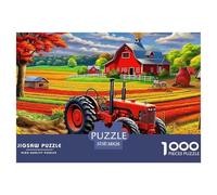Tractor Recycled Cardboard 1000 Pc Jigsaw Puzzle for Adults Decoration Classic Challenging & Brainteasing Red Tractor in Field Educational Games Solitary Healing Leisure Items for Adults 38x26cm/1000p