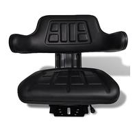 Tractor Seat with Backrest and Armrests, Black, Steel Frame, 43 x 60 x 49 cm, 150 mm Longitudinal Adjustment, with Adjustment Rails and Waterproof Polyester Cover for Garden Tractors and