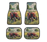 Tractor Theme Car Floor Mats Personalized Anti-Slip Vehicle Front Rear Rugs Classic All-Weather Universal Driver Heel Pad Fit for SUV Vans Sedans Trucks Set of 4pcs
