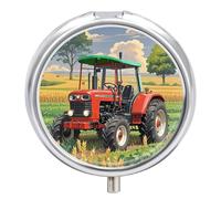 Tractor Themed Pill Case 3 Compartments Portable Pocket Pill Organizer Travel Waterproof Vitamin Organizer Round Small Pill Box