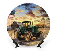 Tractor U.S. Flag Bone China Decorative Plate Ceramic Plates Wall Decor with Display Stand 8inch