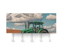 Tractor Under Blue And White Clouds Wall Mounted Key Rack for Home, No Drilling Key Holder with 5 Hooks, Self Adhesive Keys Chain Organizer for Hallway, Keys Hanger Shelf for Office, Doorway White