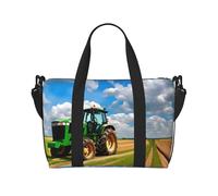 Tractor under blue sky and white clouds print Crossbody Shoulder Bag Large Weekender Overnight Hand Bag Shopping Work Handbag, Black, One Size
