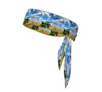 Tractor Under Blue Sky And White Clouds Print Headbands Soft Unisex Adjustable Headwraps, Hair Athletic Bands For Running, Tennis, Sports
