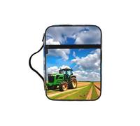 Tractor Under Blue Sky And White Clouds Print Large Bible Cover Bag, Carrying Book Case Church Bag Bible Protective With Zippered And Handle