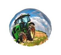 Tractor under blue sky and white clouds Print Soft Shower Cap for Women Men Reusable hat Lightweight hat and Bath Hair Cap