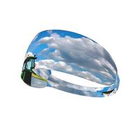 Tractor under blue sky and white clouds Print Ultra-Soft Elastic Headband Unisex Sports Hair Band for Yoga Running Gym Cycling