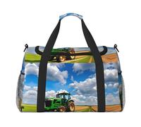 Tractor Under Blue Sky and White Clouds Travel Duffel Bag with Zippers and Handles, Big Foldable Duffle Bag for Family Vacations