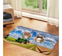 Tractor Under Blue Sky And White Cloudsprint Pet Absorbent Leather Tablecloth,Wipe Clean Quick Dry,Food Mat For Small Animals