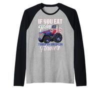 Tractor USA Flag Design Patriotic Farmer Raglan Baseball Tee