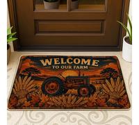 Tractor Welcome Door Mat, Rustic Farmhouse Wheat Tree Fall Orange Washable Low Profile Under Doormat Rug for Home Indoor Outdoor Entryway Porch Decor 29x17 Inch