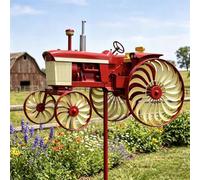 Tractor Wind Spinner for Outside, Metal Garden Wind Spinners Outdoor with Rotating Wheels, Kinetic Windmill Stake for Yard Patio Decor, Unique Sculpture Ornament Gift for Family Friends
